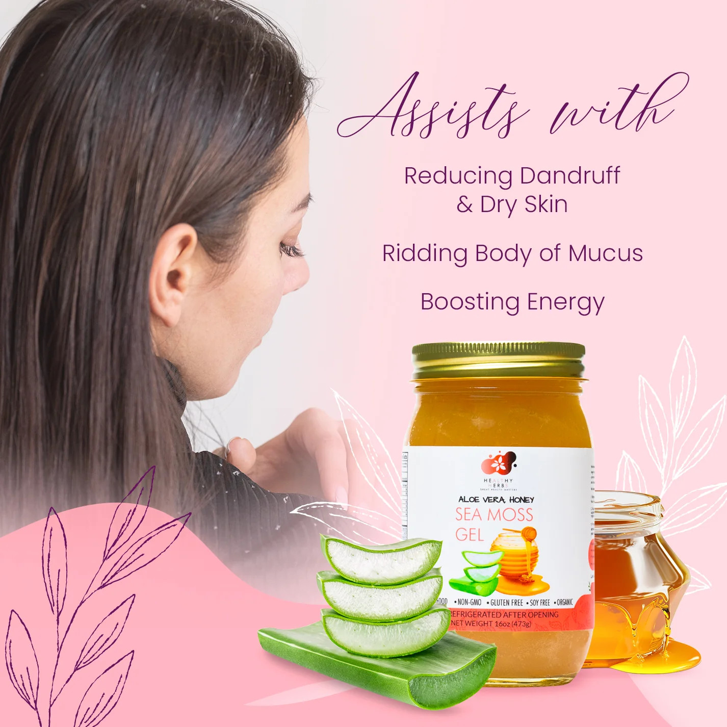 Healthy Herbs | Sea Moss Gel with Aloe Vera, and Raw Honey (16 oz)