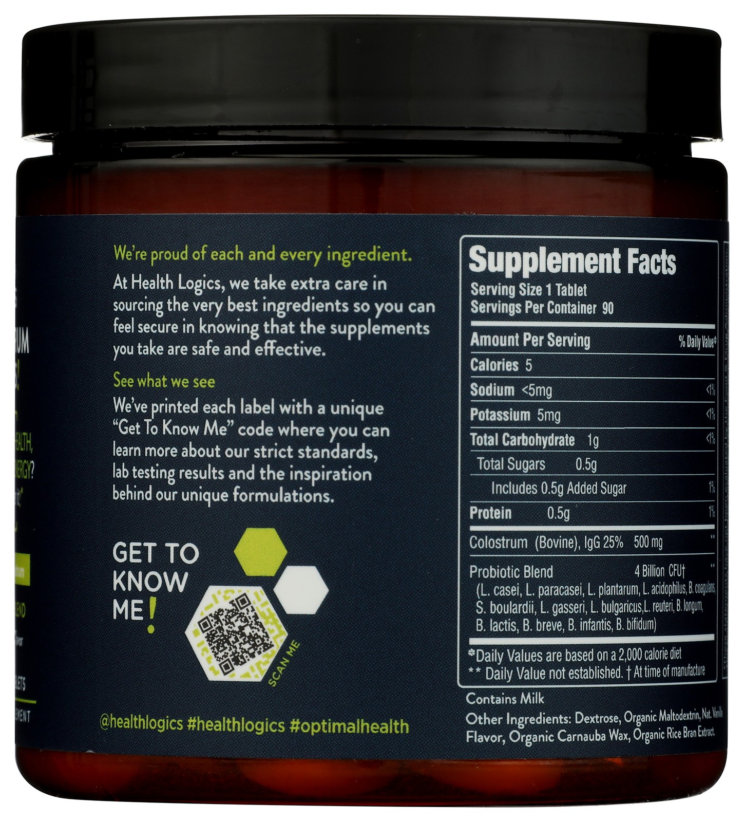 Colostrum Chewable Tablets By Health Logics With Probiotics 90 Count 90Ct 1 Pack