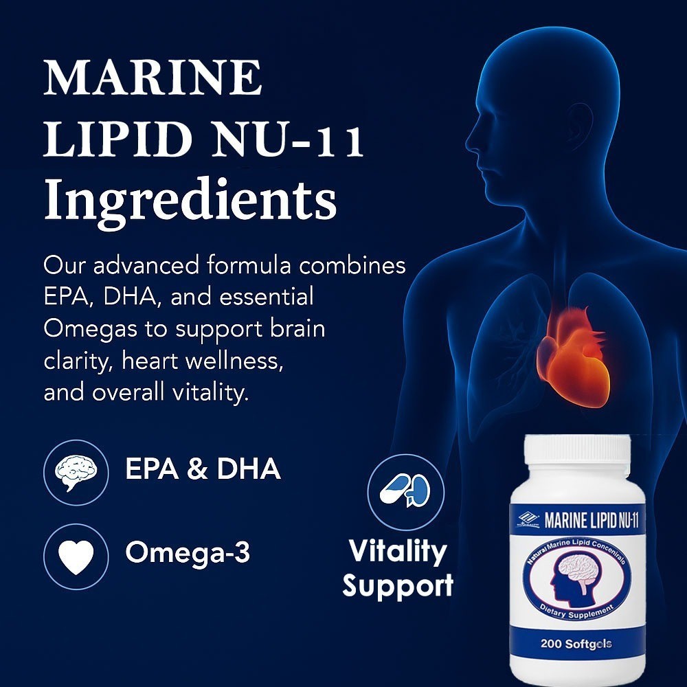 Nu-Health Marine Lipid Nu 11 Support Brain focus And Immune Health 200 softgels