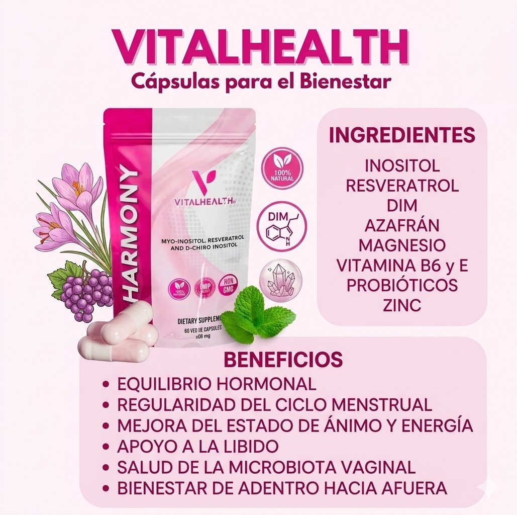 VitalHealth V-Harmony Myo-Inositol Resveratrol D-Chiro 60 Caps Non-GMO 605mg