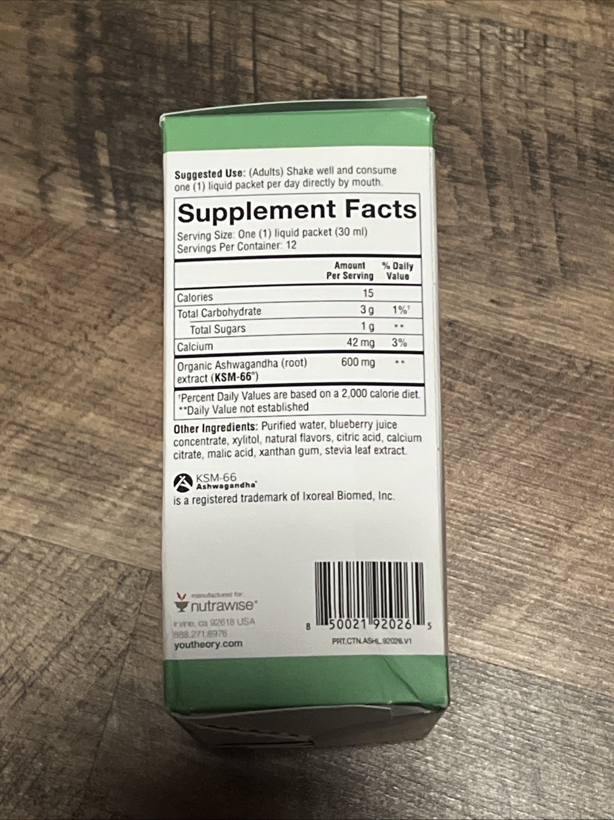 Youtheory – Ashwagandha Liquid Stress Relief Blueberry – 12 Packets