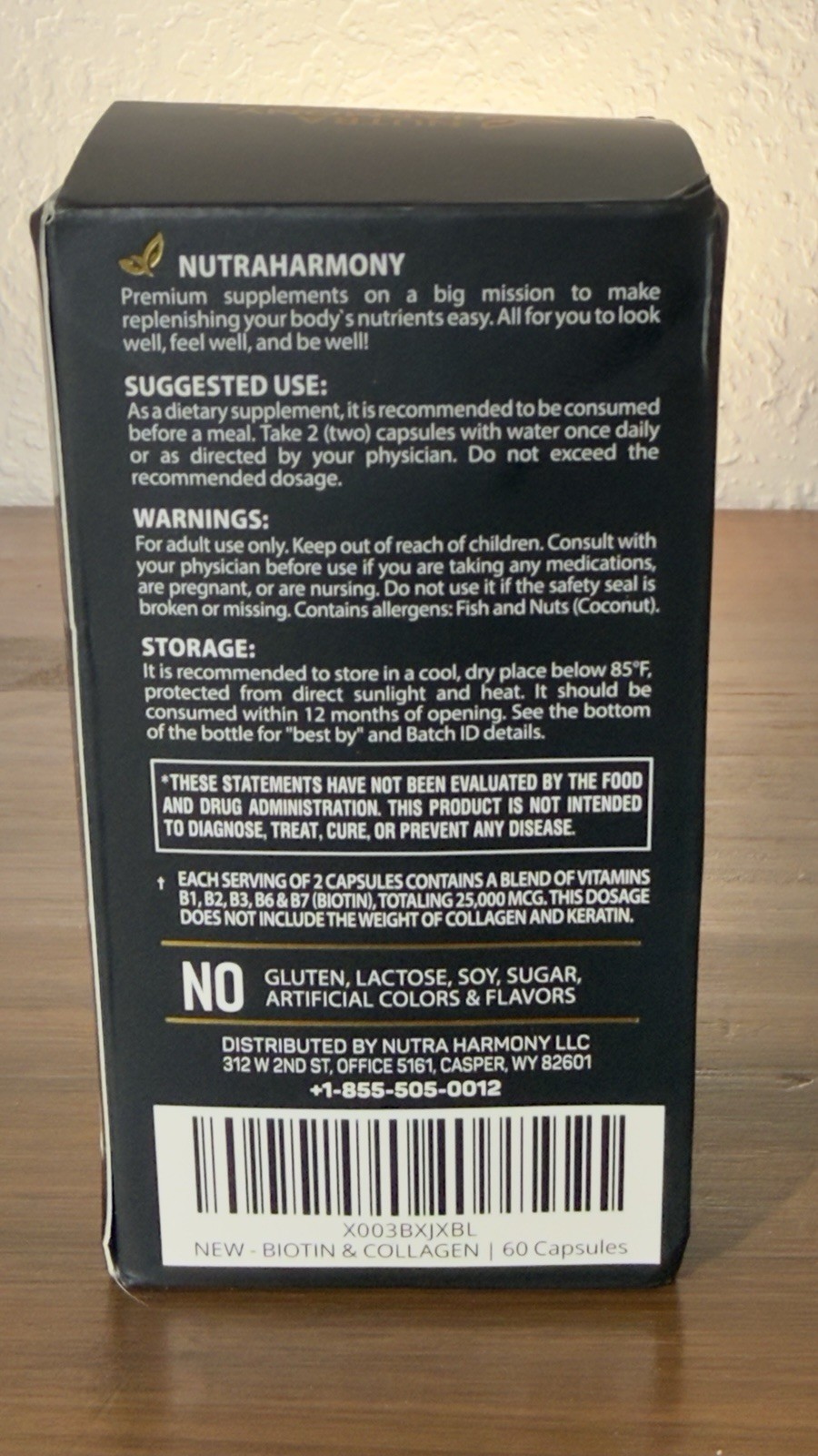 Nutra Harmony Hair Vitamins Hair Skin & Nails Support 25,000mcg 60ct