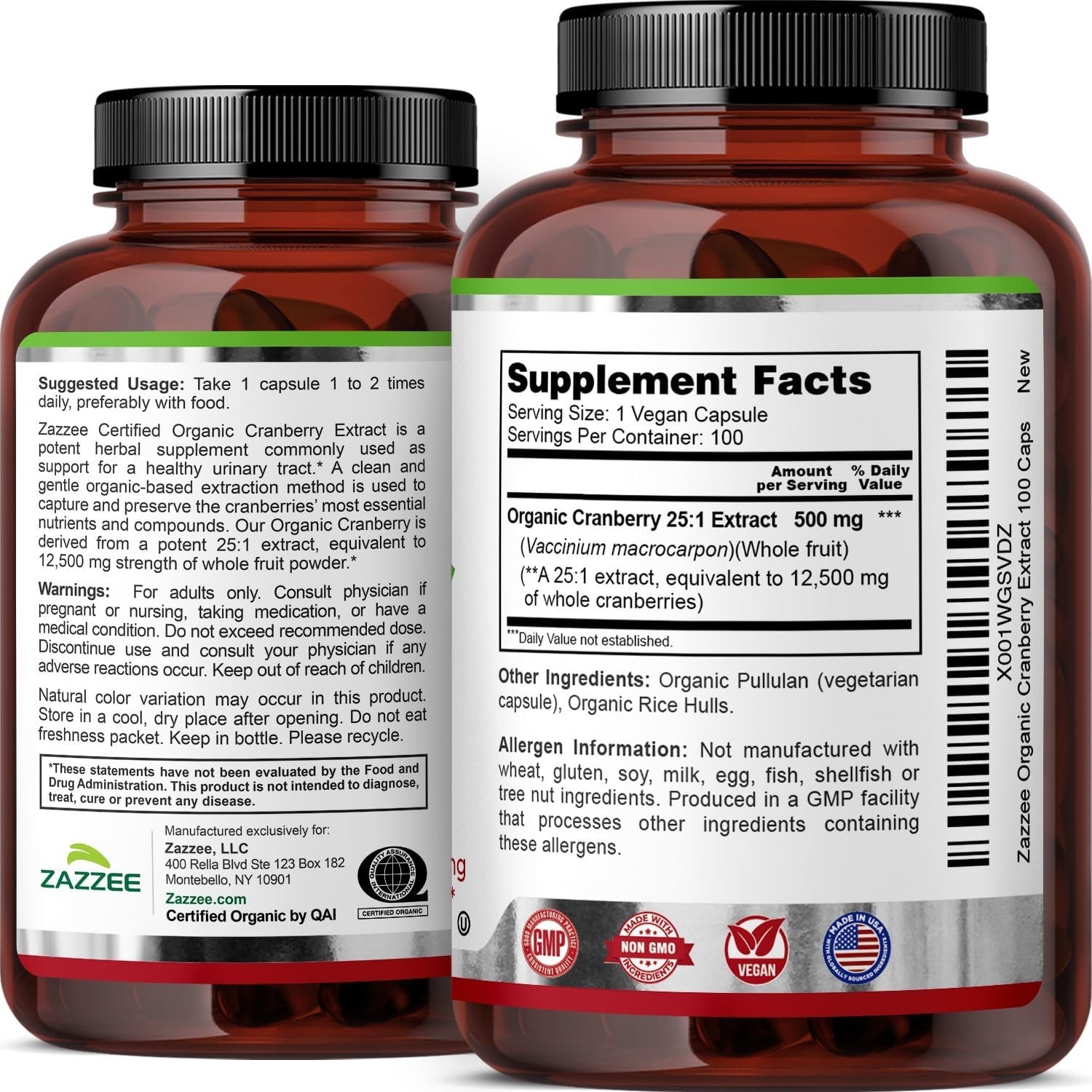 USDA Organic Cranberry Capsules 12500mg 25:1 Extract UTI Bladder Support USA