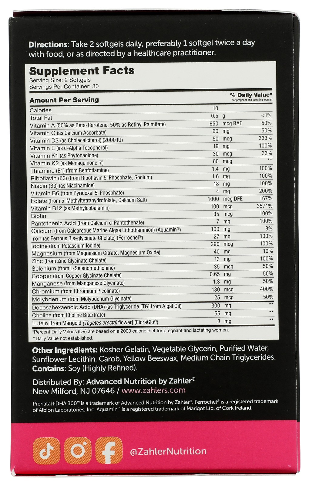 Zahler Women’S Health Prenatal Dha 300Mg 60 Softgels 1 Pack