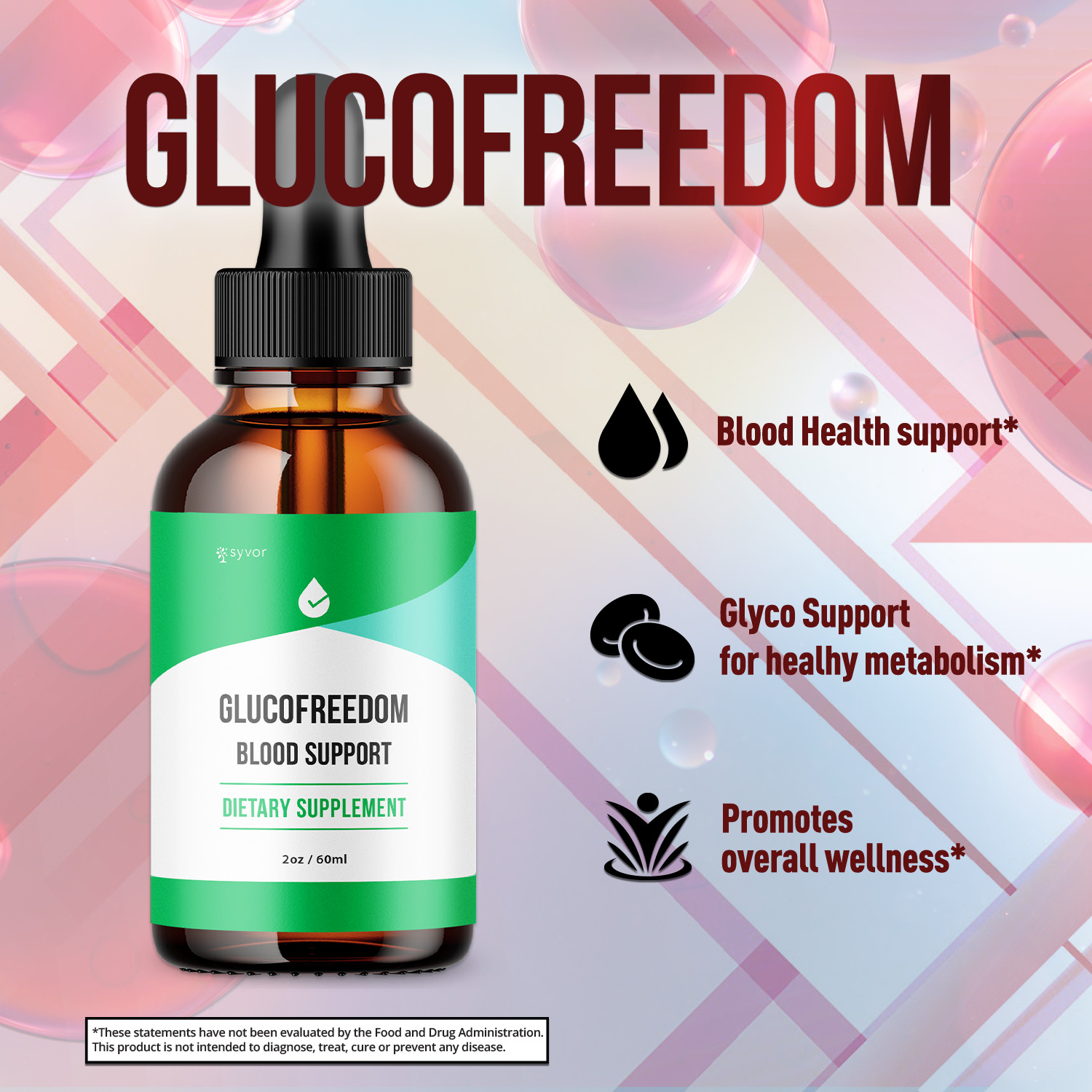 (1 Pack) Gluco Freedom Blood Support Drop GlucoFreedom Vitamin Formula 30 Servs