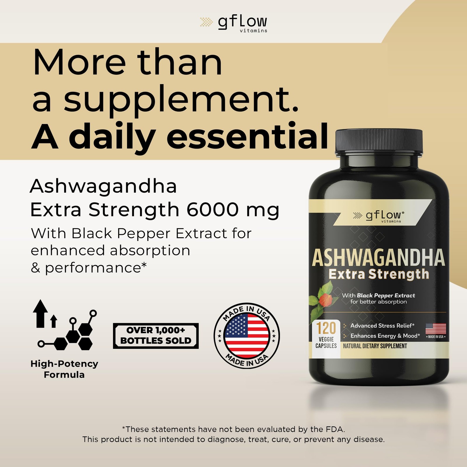 gflow vitamins Ashwagandha Supplements for Women and 120 Count (Pack of 1)