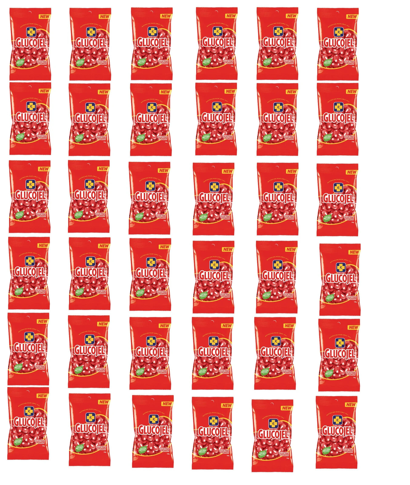 36 Packs x Gold Cross Glucojel Red Jelly Beans 150g
