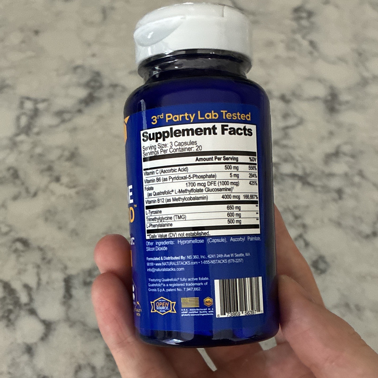 Natural Stacks Dopamine Brain Food Mental Focus Vegan Capsules 60ct Exp 12/28