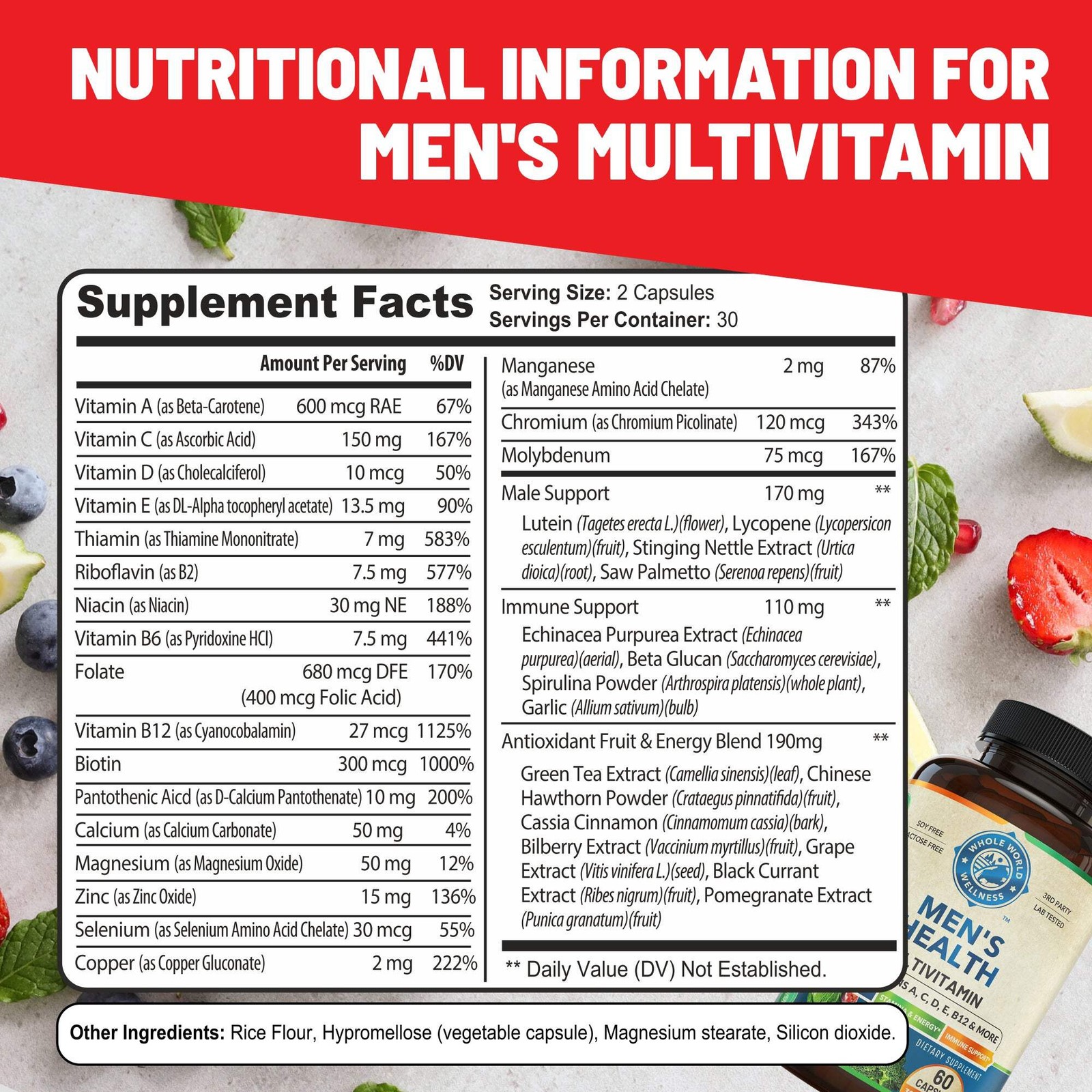 WHOLE WORLD WELLNESS Men’s Multivitamin & Multimineral Supplement. USA Made.