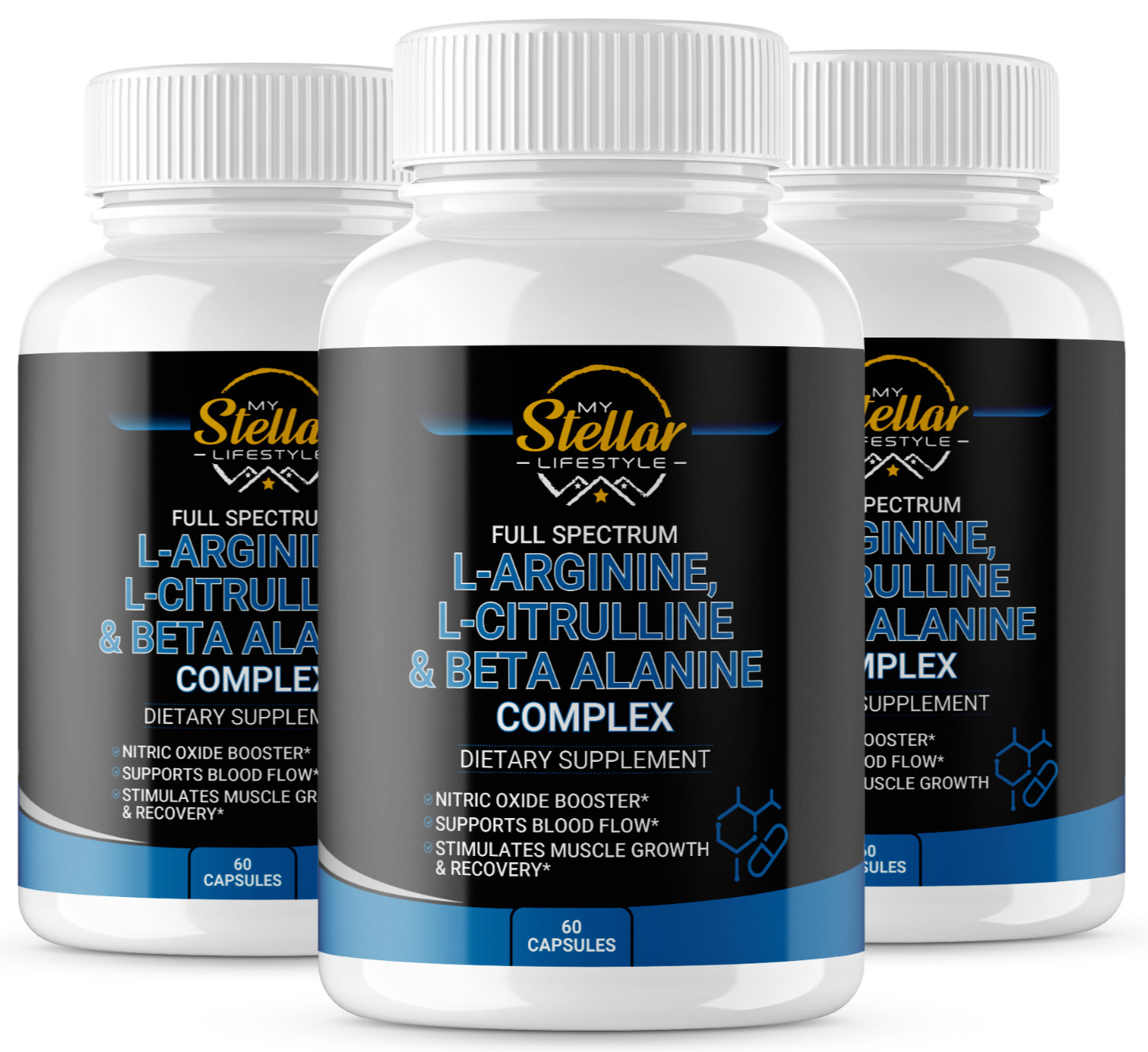 3 Bottles Full Spectrum L-Arginine L-Citrulline & Beta Alanine – 60 Capsules x3