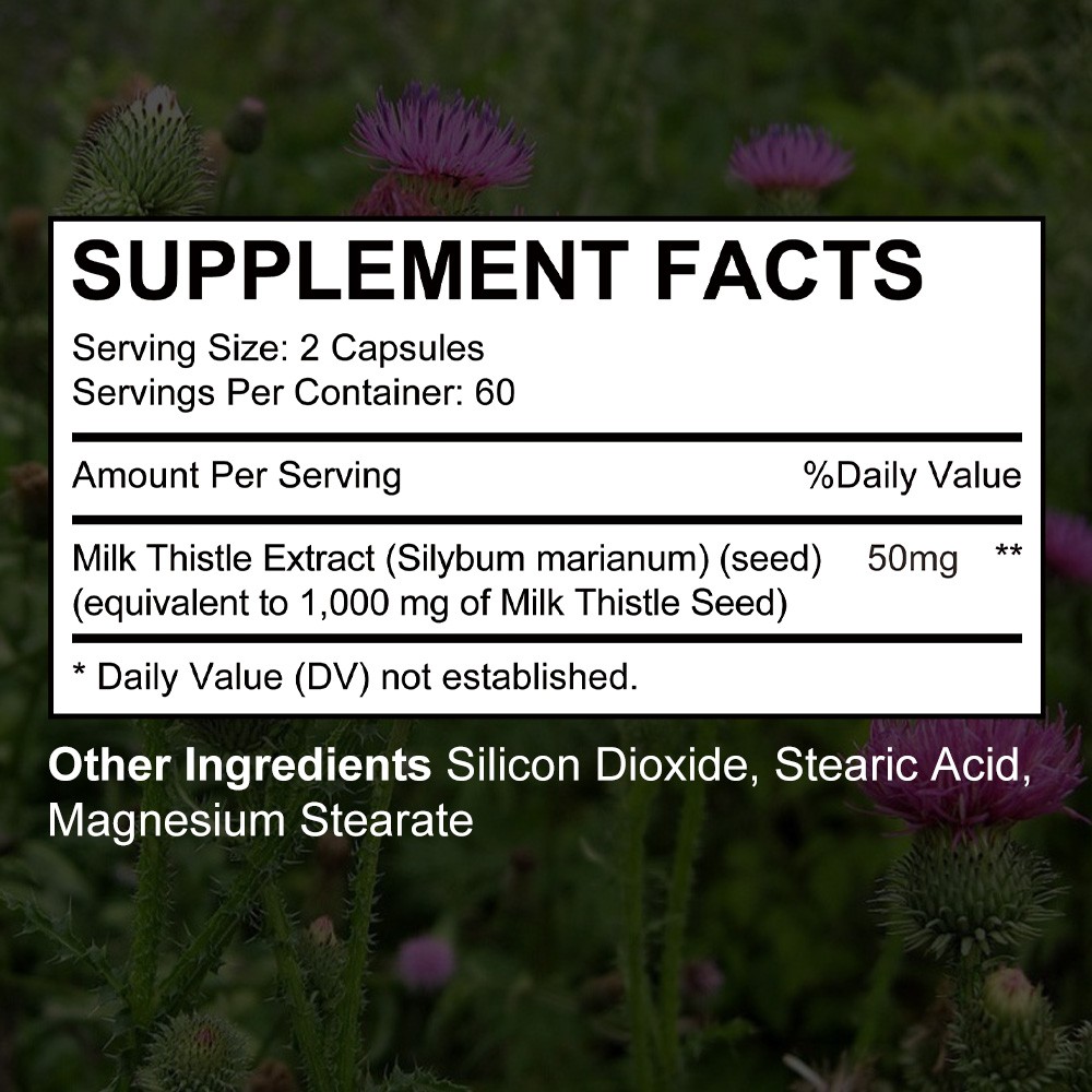 1000mg Milk Thistl Extract Caps, Natural Herbal Liver Supplement for Daily Detox