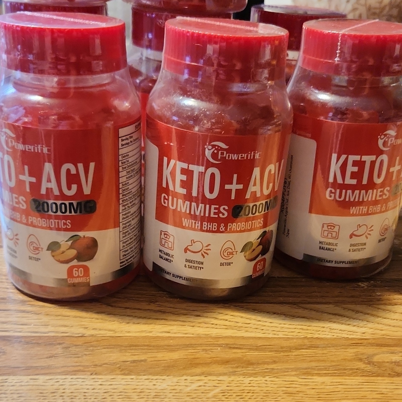 Powerific Keto + ACV Gummies 2000mg with BHB & Probiotics Apple 60ct