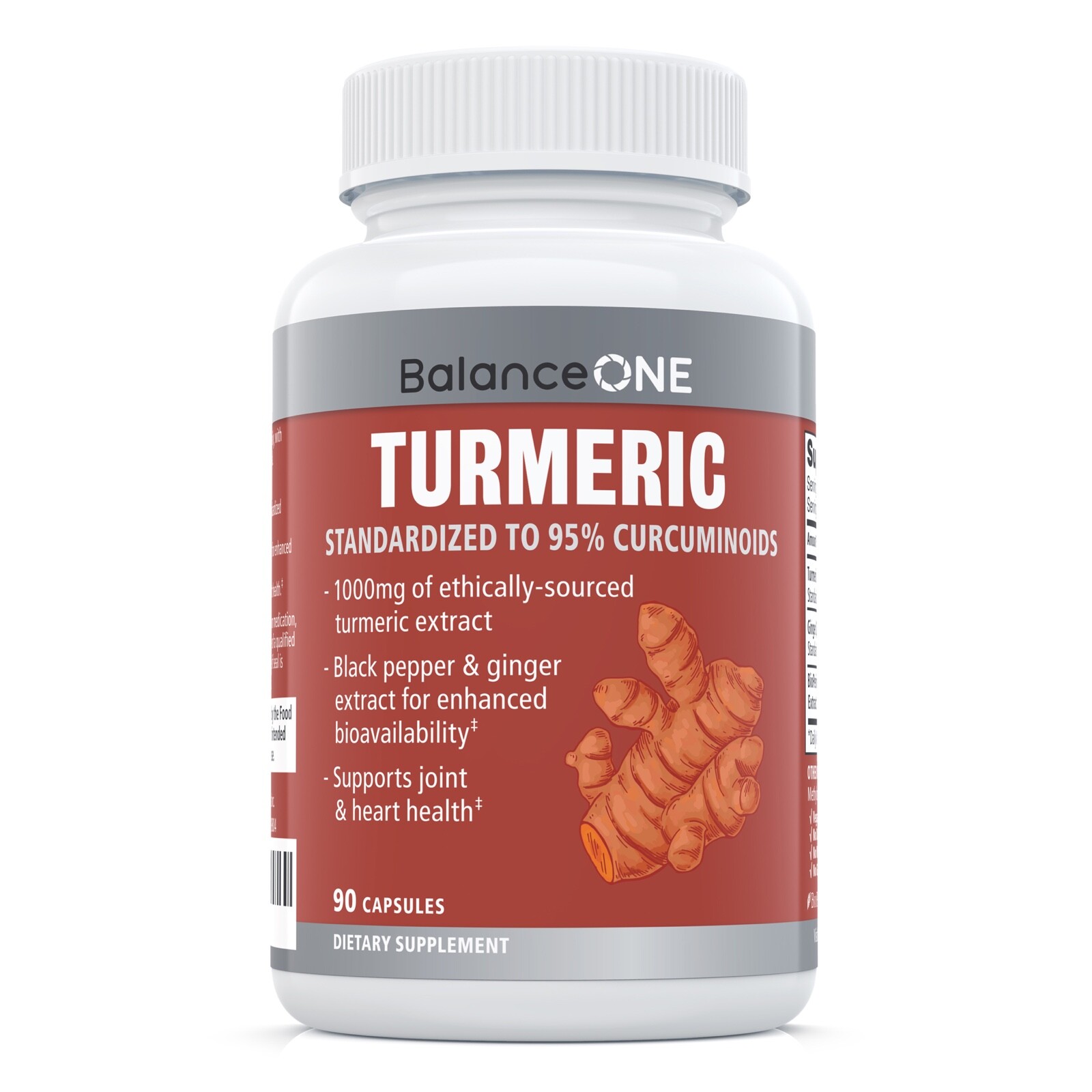 Balance ONE Turmeric Extract, Vegan, Maximum Strength Curcumin, 30 Day Supply