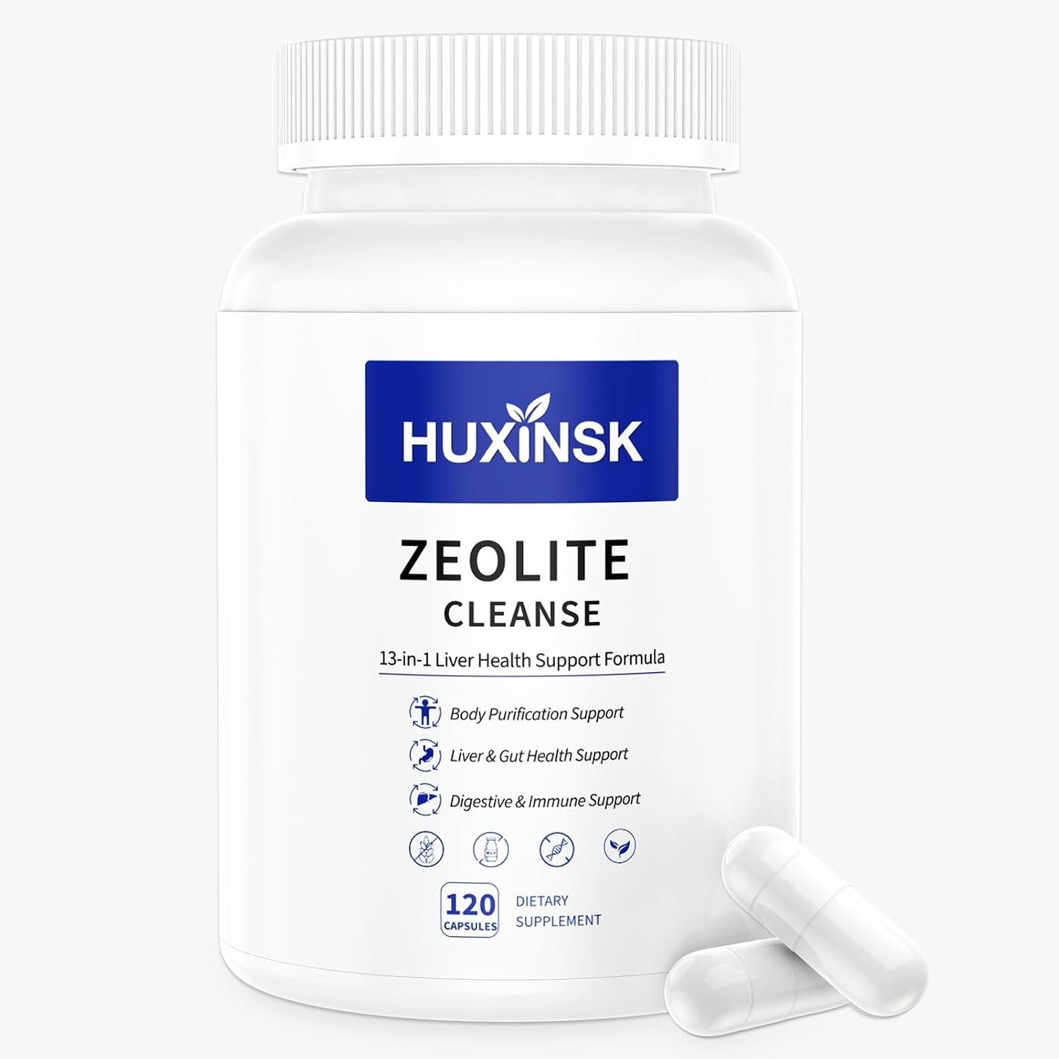 HUXINSK Zeolite Cleanse 13-in-1 Liver & Gut Detox Support – 120 Capsules 12/2027
