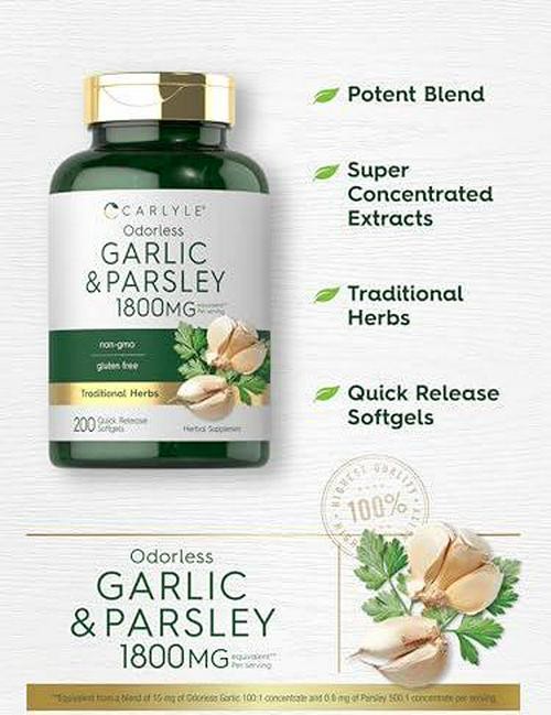 Carlyle Odorless Garlic and Parsley 1800mg | 200 Softgels | Non-GMO, Gluten Free