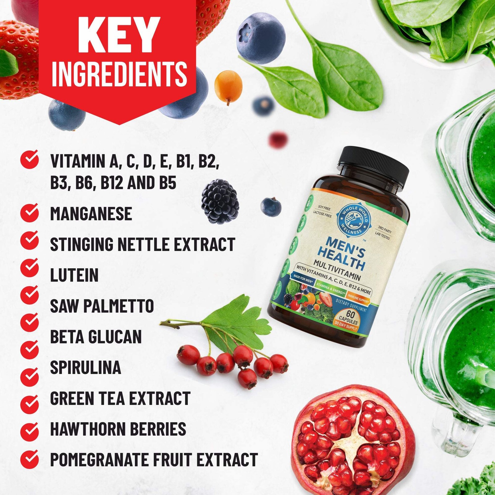 WHOLE WORLD WELLNESS Men’s Multivitamin & Multimineral Supplement. USA Made.