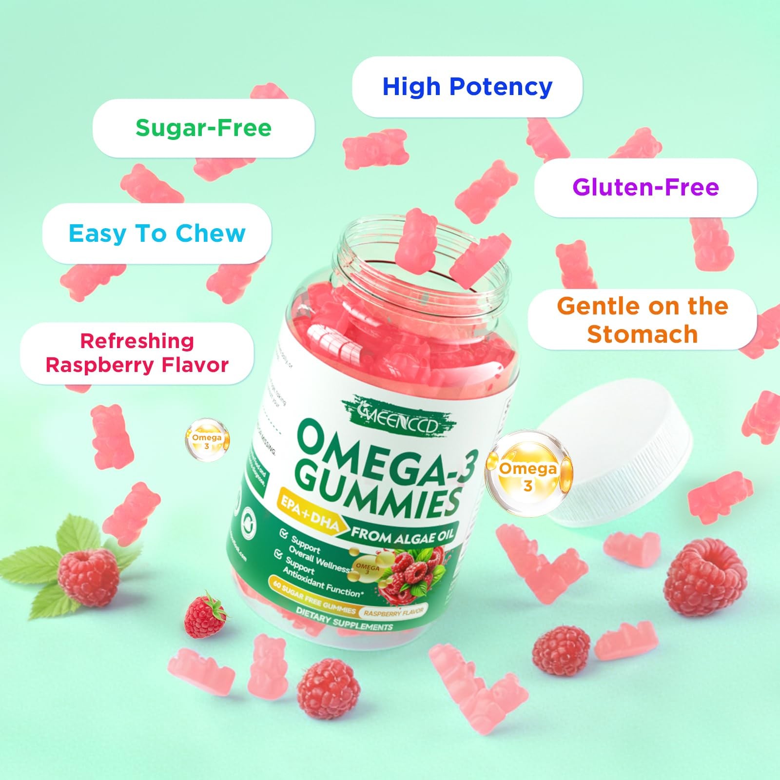 Meenccd 2 Pack Omega-3 Gummies 1000Mg Omega 3 Fish Oil Alternative For Adults