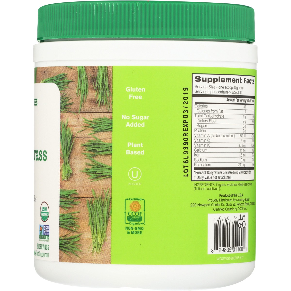Organic Wheat Grass Powder By Amazing 8.5 Oz Greens Supplement 1 Pack