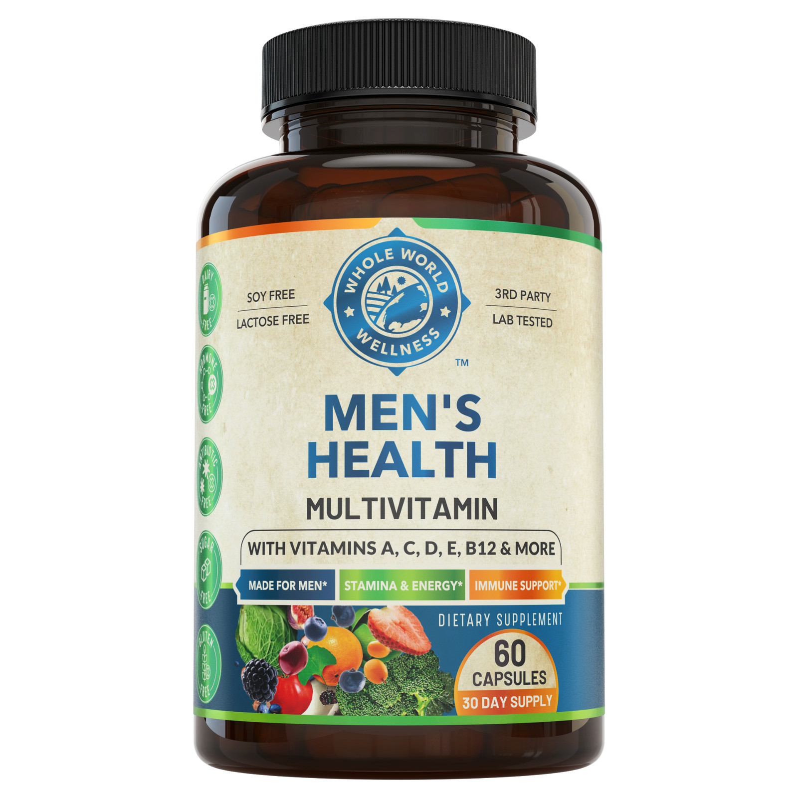WHOLE WORLD WELLNESS Men’s Multivitamin & Multimineral Supplement. USA Made.