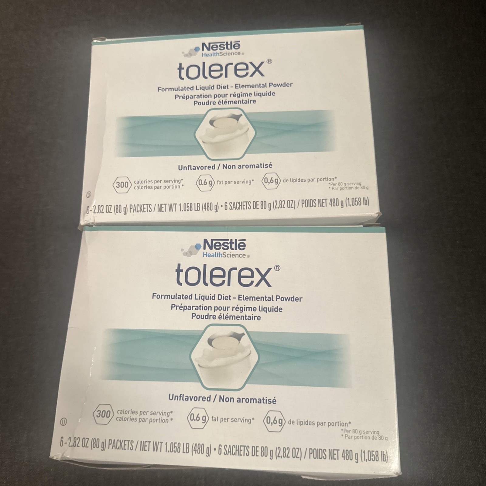 Nestle Tolerex Unflavored Powder 2.82 oz Box of 6 Packets 2pacl Expires 2/2027