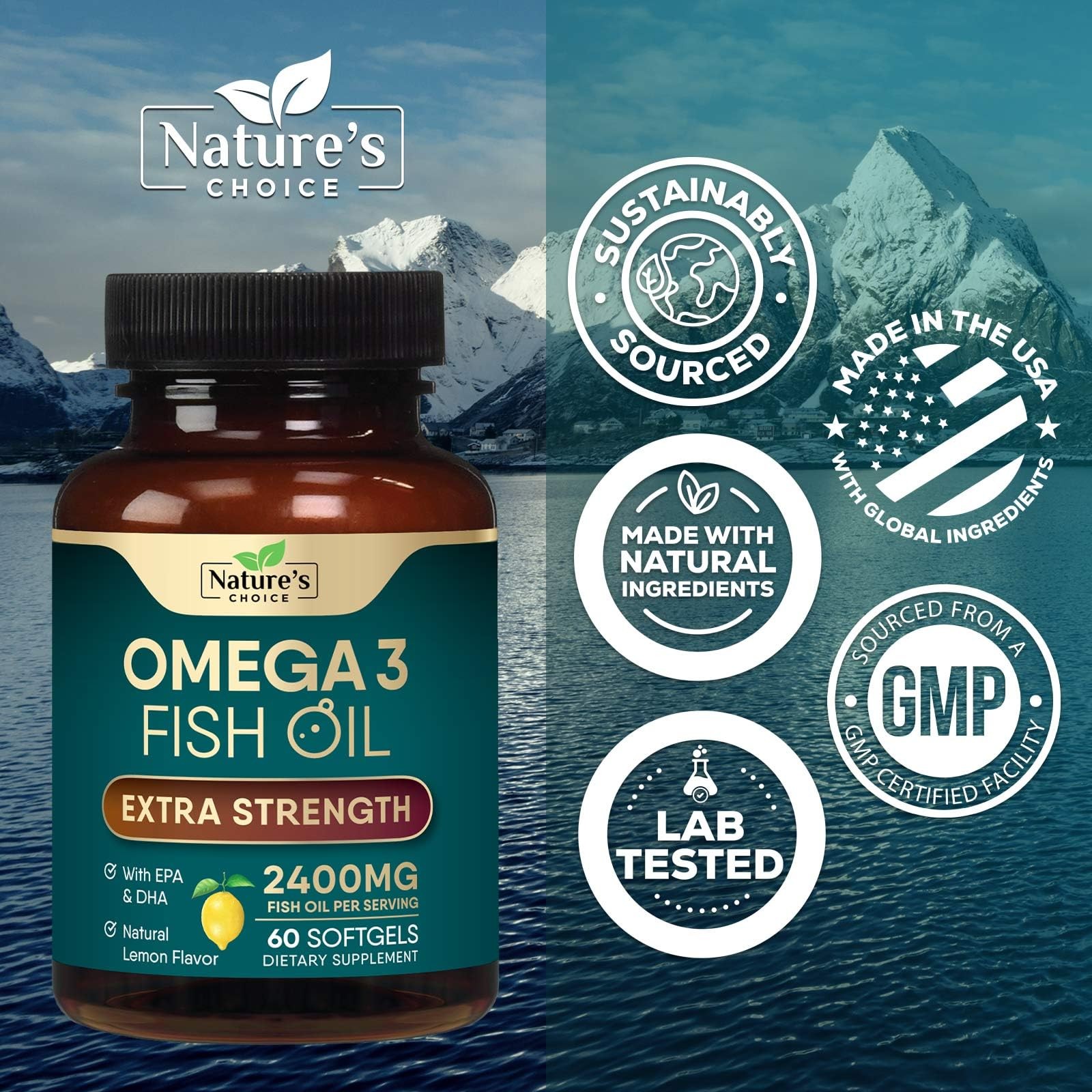 Omega 3 Fish Oil Supplements – 2400mg Per 60 Count (Pack of 1)