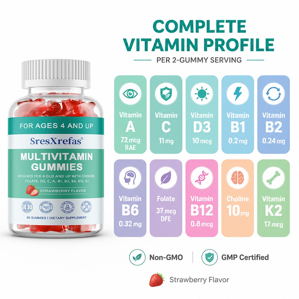 Kids Daily Multivitamin Gummies Supports Growing Kids Brain,Bone&Immune,60 Count