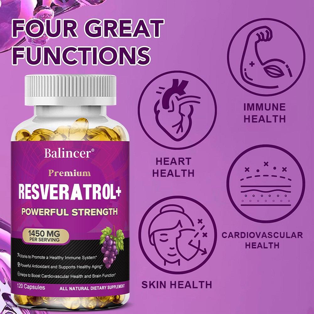 Resveratrol Antioxidant Supplement Vitamin C 605 mg for Heart Skin Brain Health