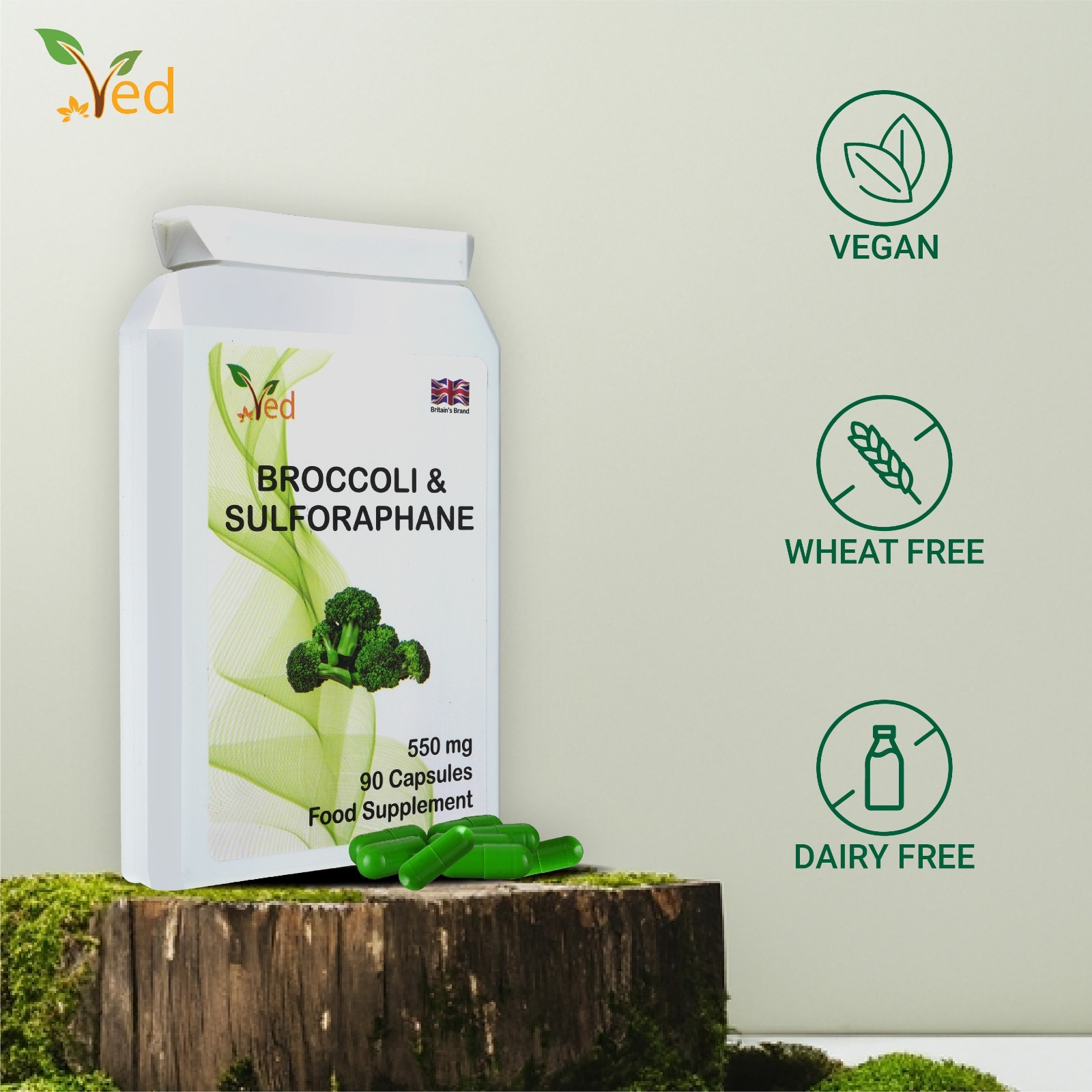 VED Broccoli-Sulforaphane, Broccoli Extract 1000 mg Sulforaphane 100 mg,2cap/Day