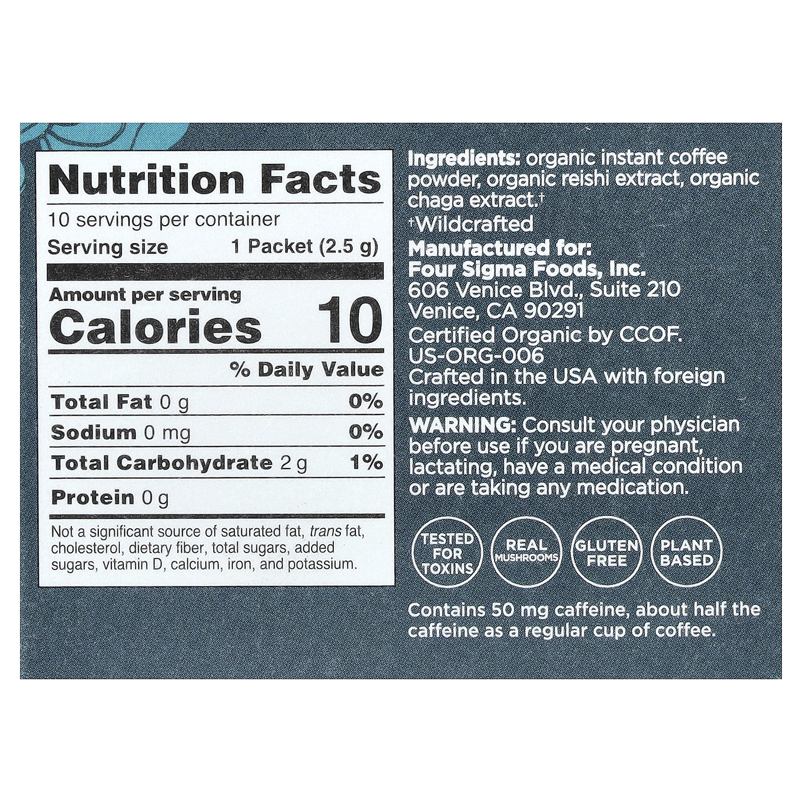 Instant Organic Coffee with Ashwagandha & Eleuthero Adaptogens, Balance, Medium
