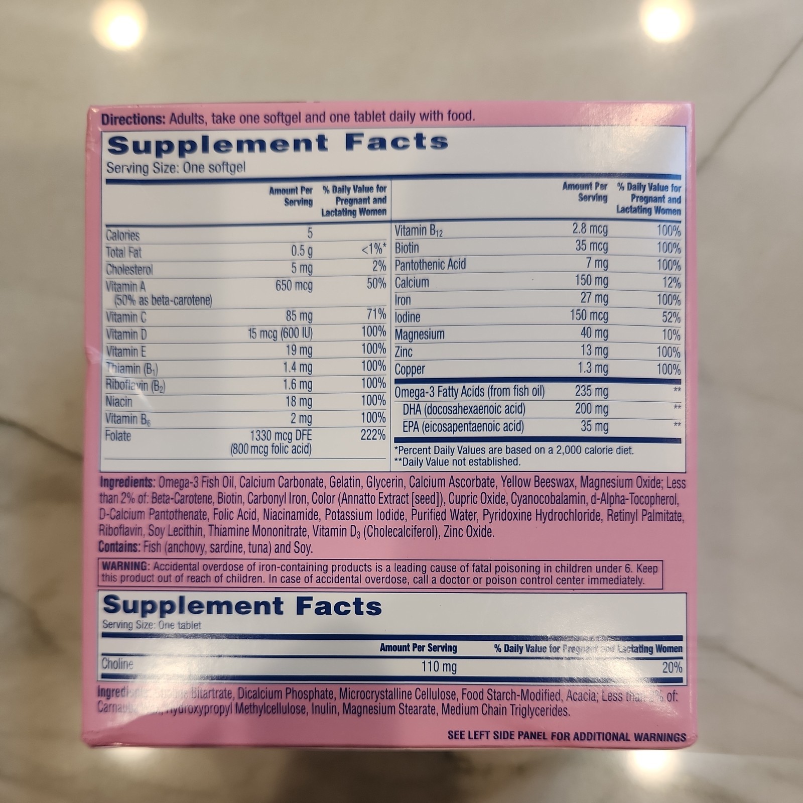 One A Day Advanced Prenatal Multivitamin with Choline 60+60 Count ~ Exp 09/2026+