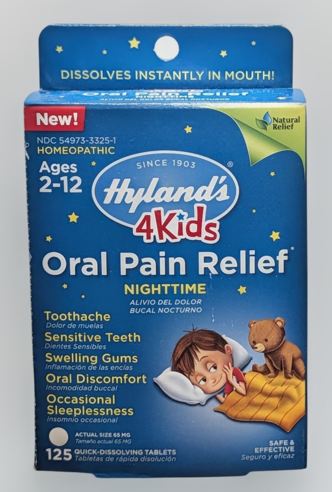 Hyland’s 4Kids Oral Pain Relief – Nighttime – 125 Quick-Dissolving Tablets