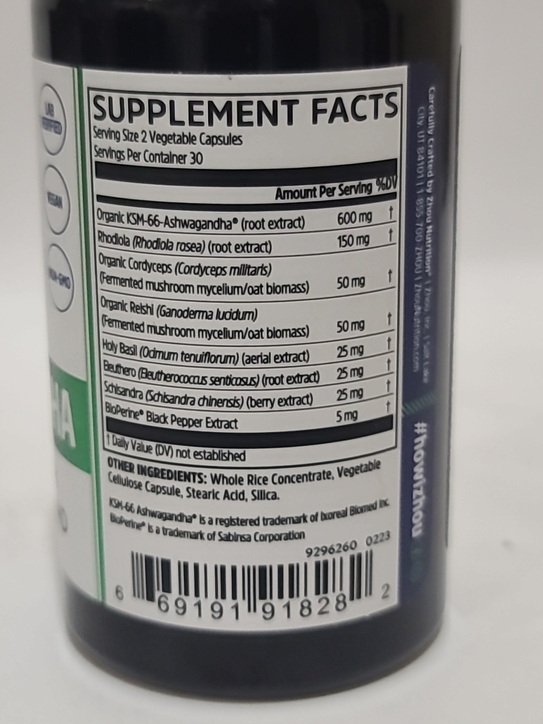 2 × ZHOU Nutrition ASHWAGANDHA • Max Strength Adaptogen Blend 60 CAPSULES• 01/27