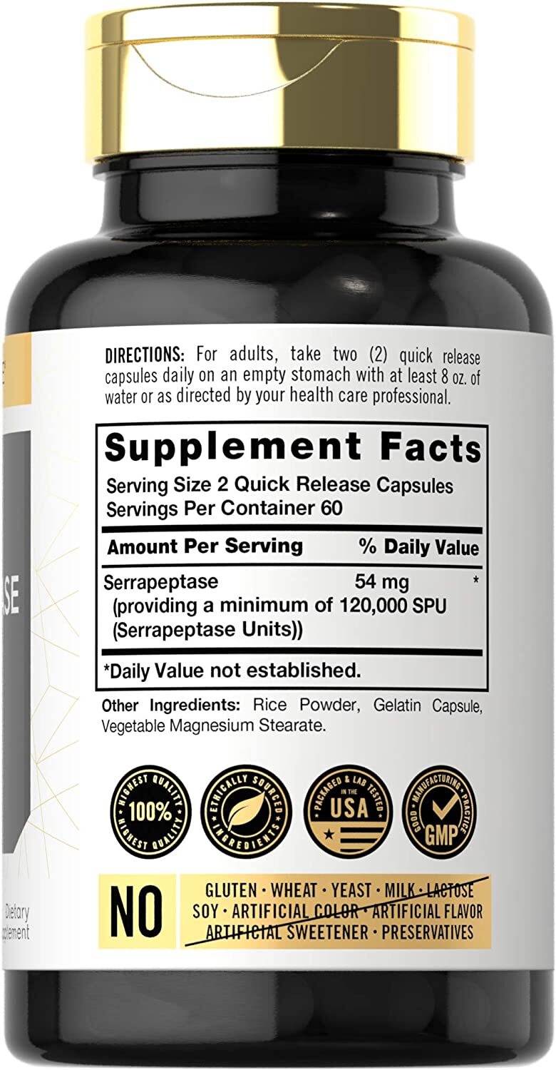 Serrapeptase 120000 SPU | 120 Capsules | Supports Sinus Health | by Carlyle
