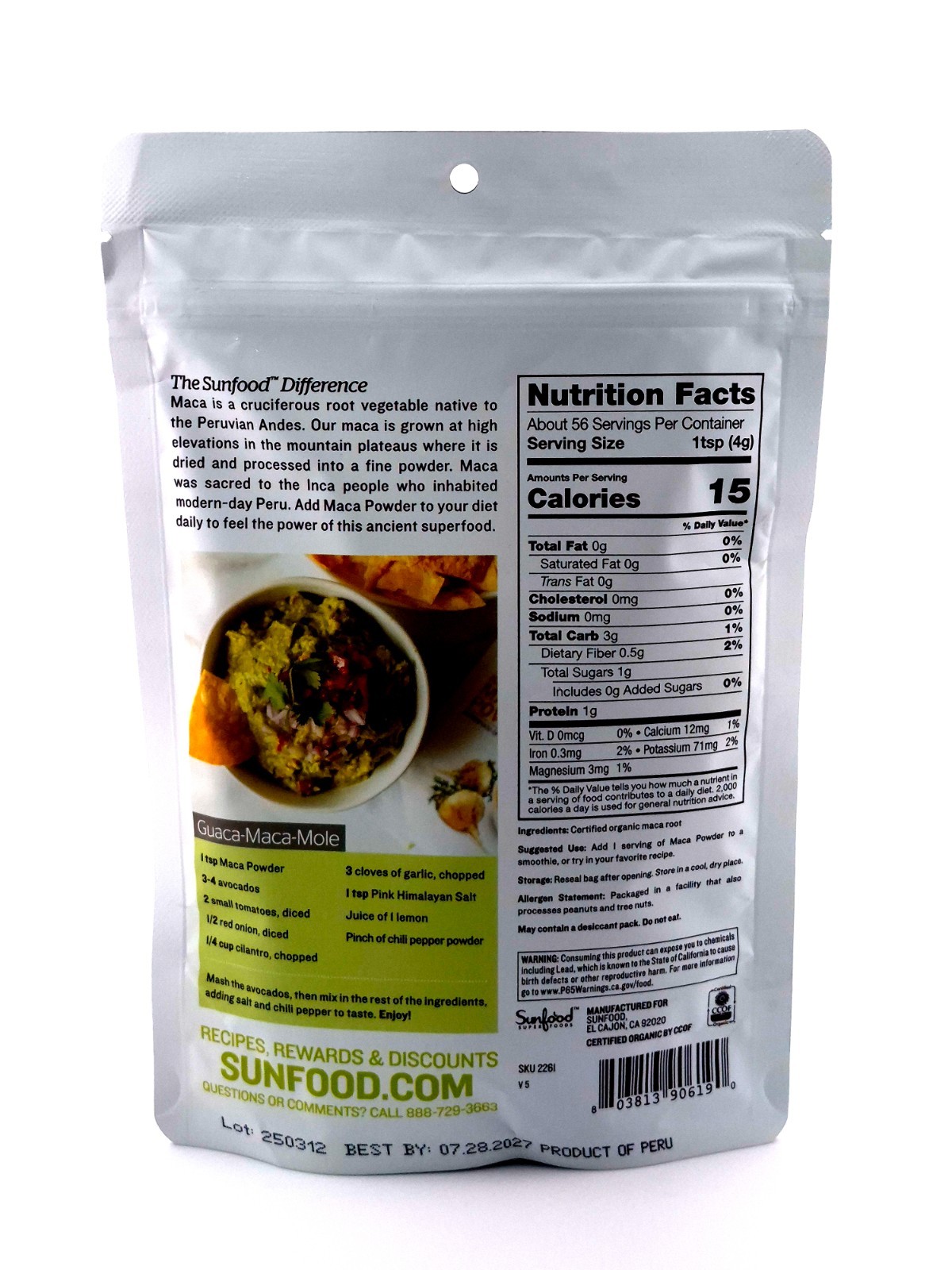 Organic Maca Powder 8oz Sunfood Superfoods For Energy, Hormones & Libido Support