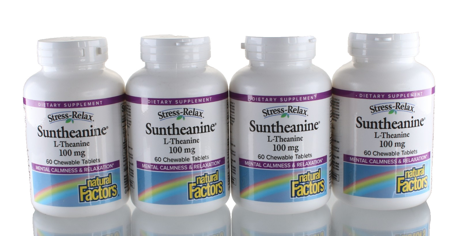 (4) Natural Factors, Stress-Relax, Suntheanine L-Theanine 100 mg, 120 Tablets EA