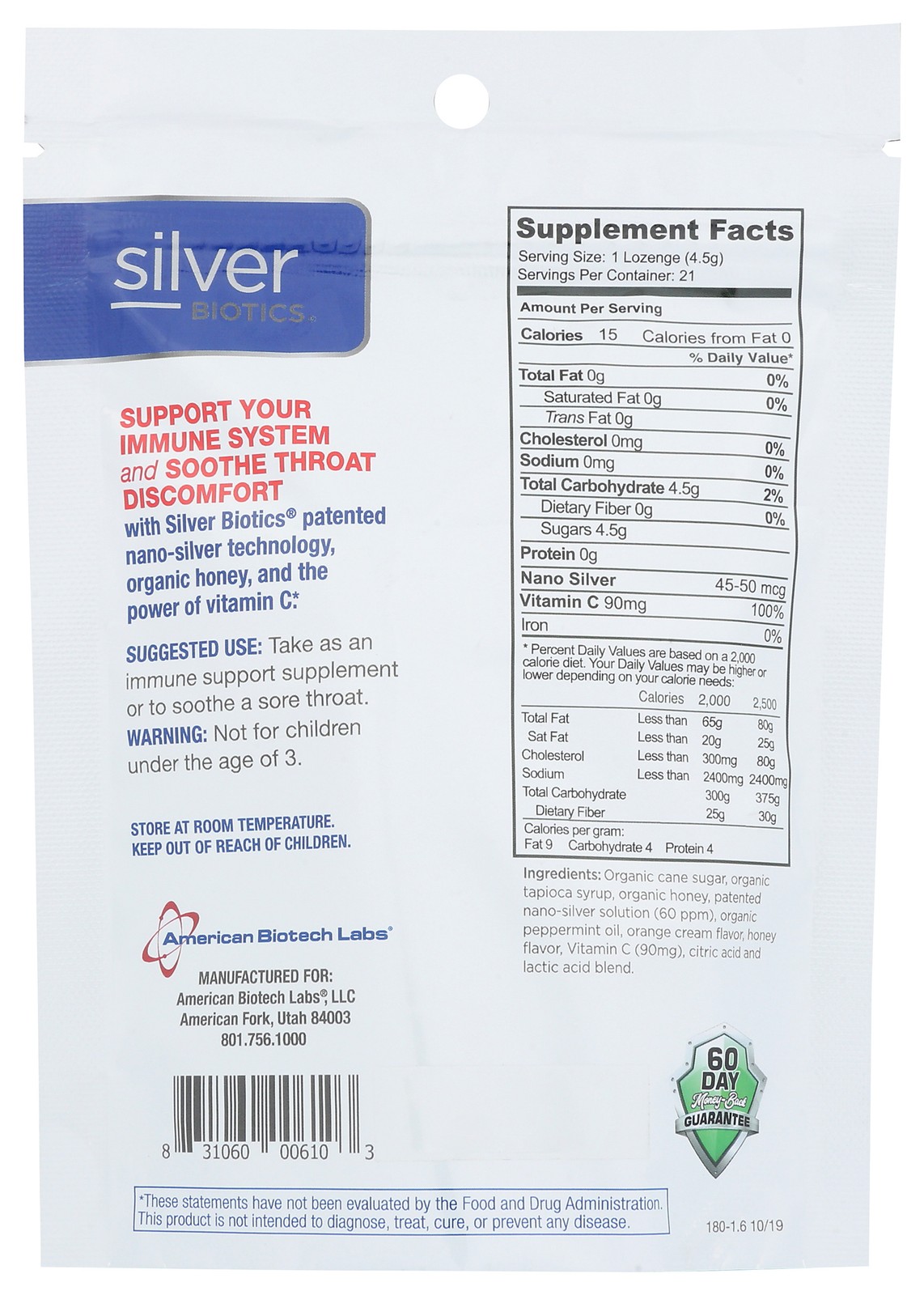 Silver Biotics Lozenges With Vitamin C 21 Count 1 Pack