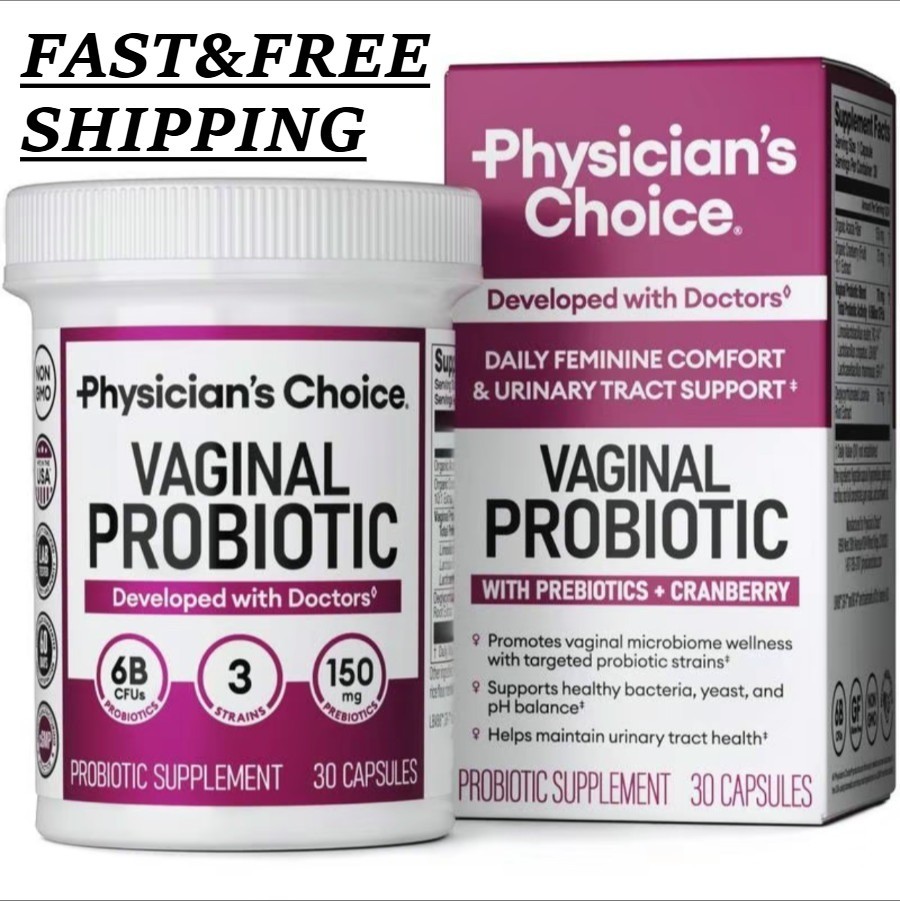 2 BOTTLES-Physician’s Choice Vaginal Probiotic 30Caps – pH Balance, Cranberry 6B