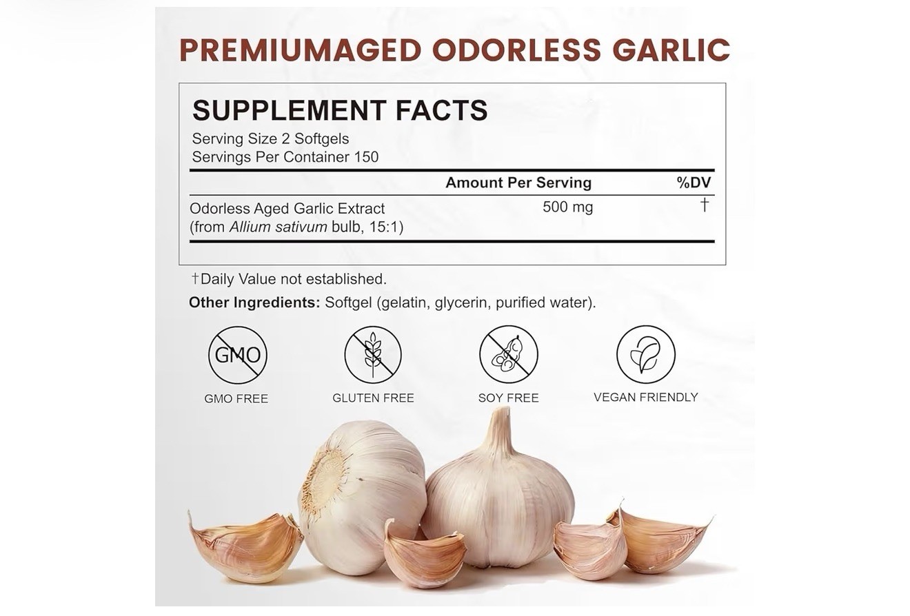 Bacorgoy Odorless Aged Garlic Extract 500mg Softgels 300ct Gluten-Free