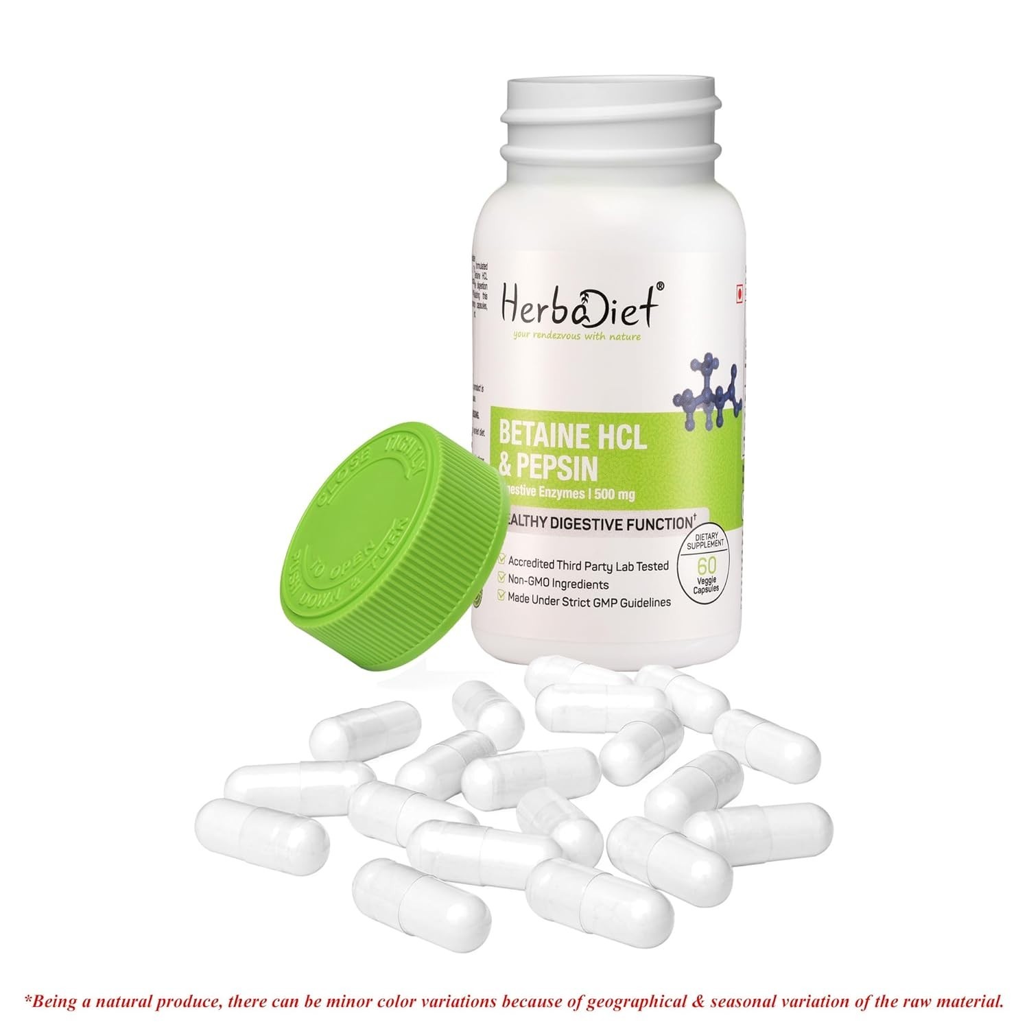 Herbadiet Betaine HCL Pepsin Digestive Aid Gut Health 60 Veg Capsules- FREE SHIP