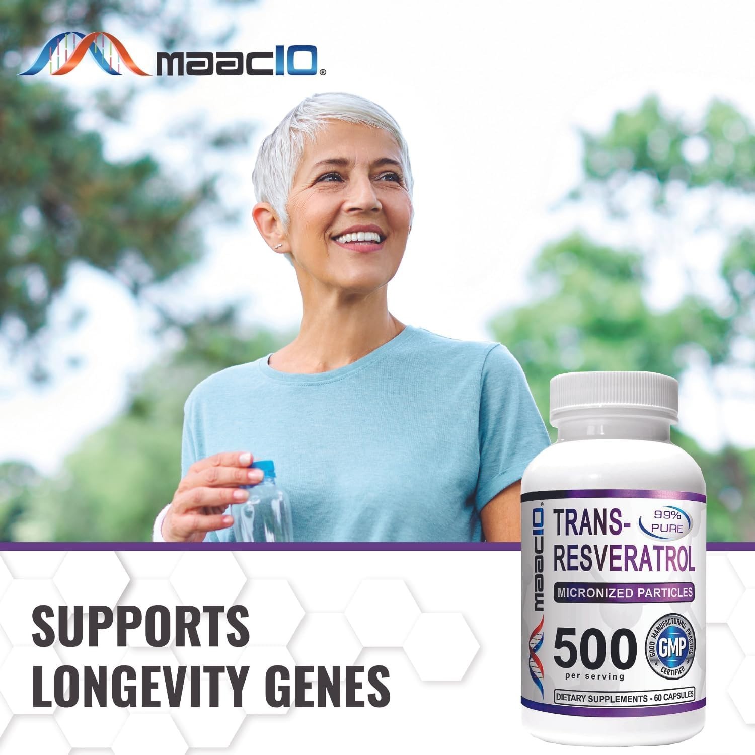 Resveratrol, 99% Pure, Micronized Trans-Resveratrol, 500mg, 60 capsules