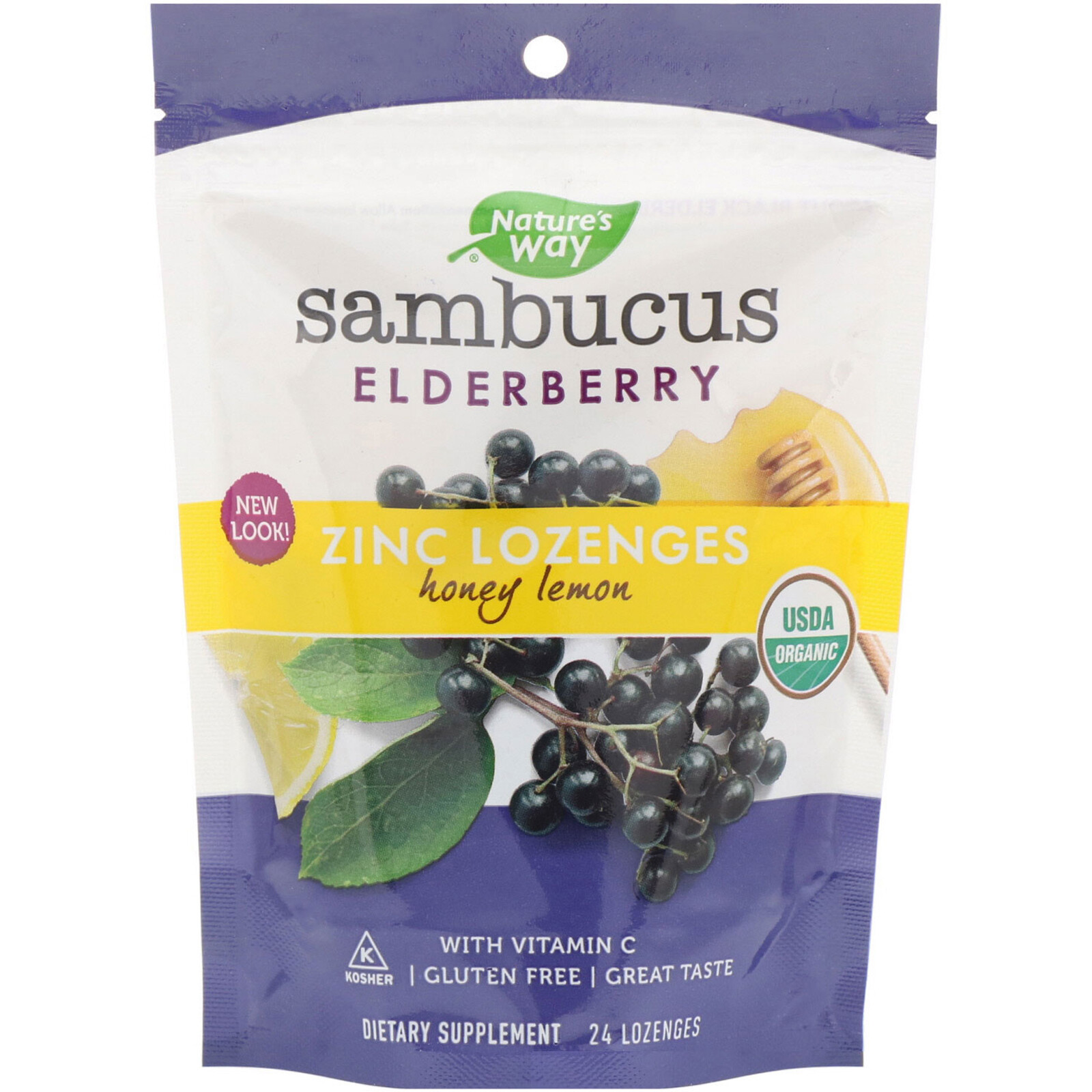 Nature’s Way, Sambucus, Zinc Lozenges, Honey Lemon, 24 Lozenges