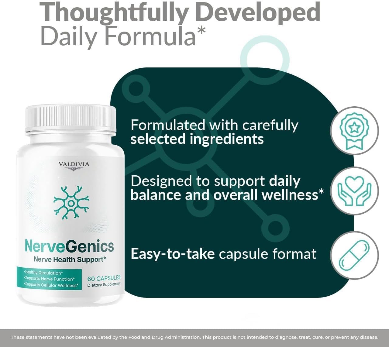 Valdivia NerveGenics 180 Capsules 3 Pack Nerve Support Supplement Made in USA