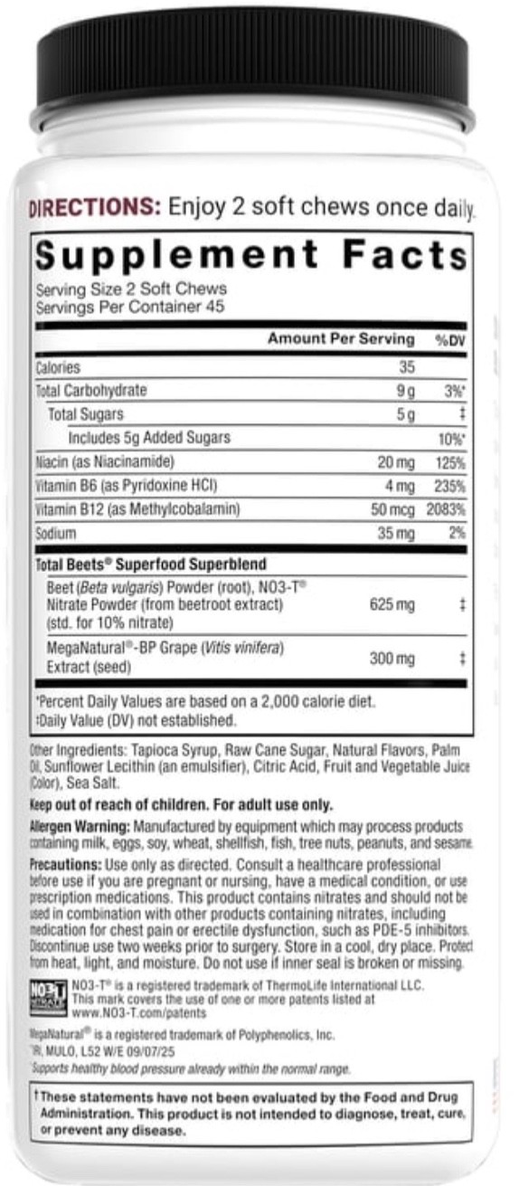Foce Factor Total Beets Soft Chews 90ct Nitric Oxide EXP-06/27