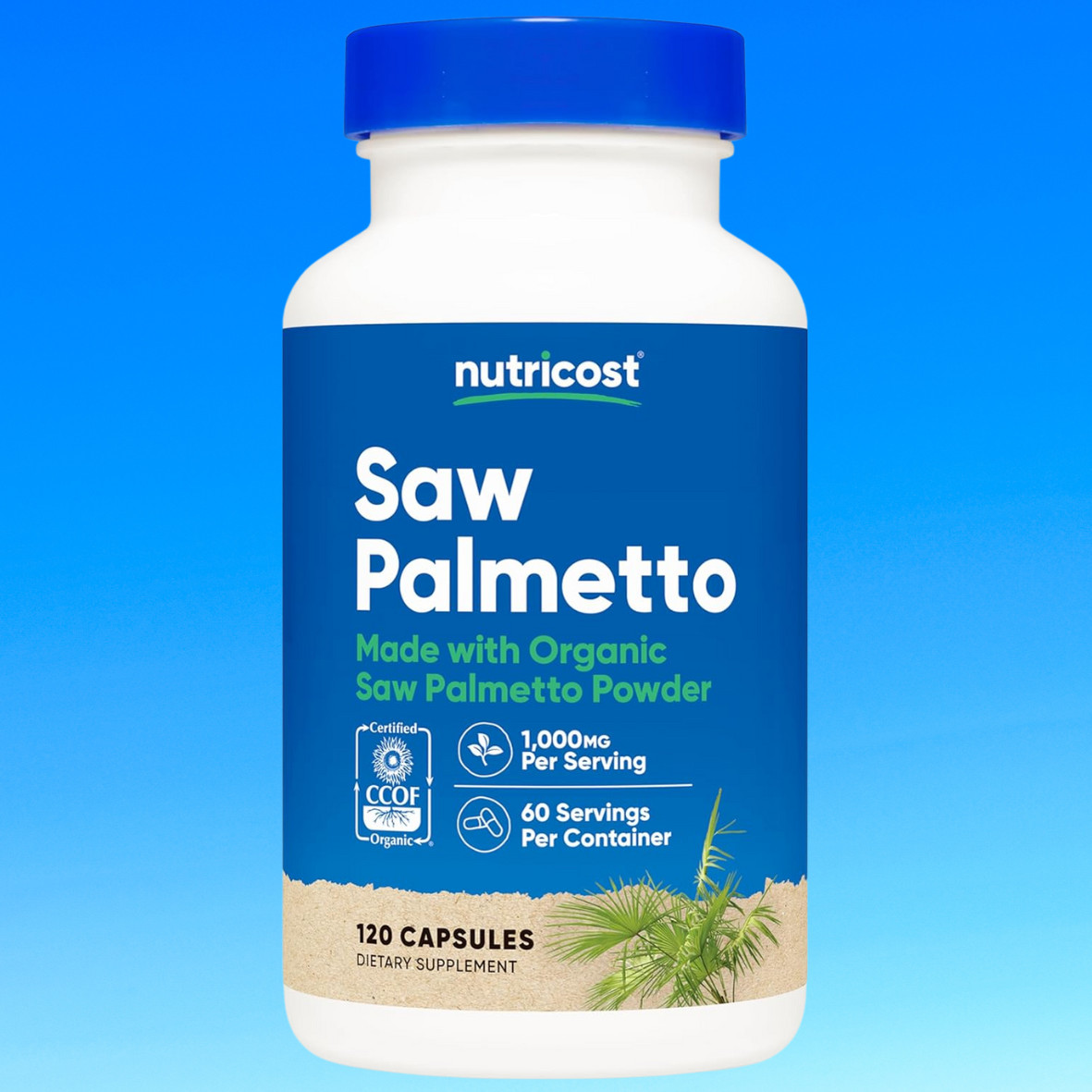Nutricost Made with Organic Saw Palmetto 1000mg Per Serving, 60 Servs, 120 Caps