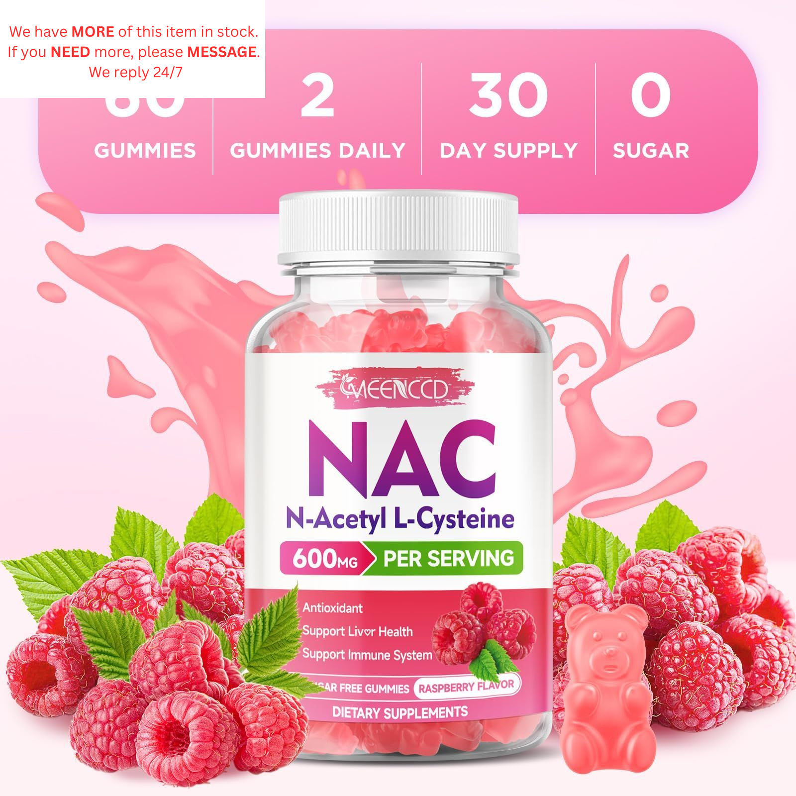 NAC Gummies, N Acetyl Cysteine 600mg, 60 Count (Pack of 1)