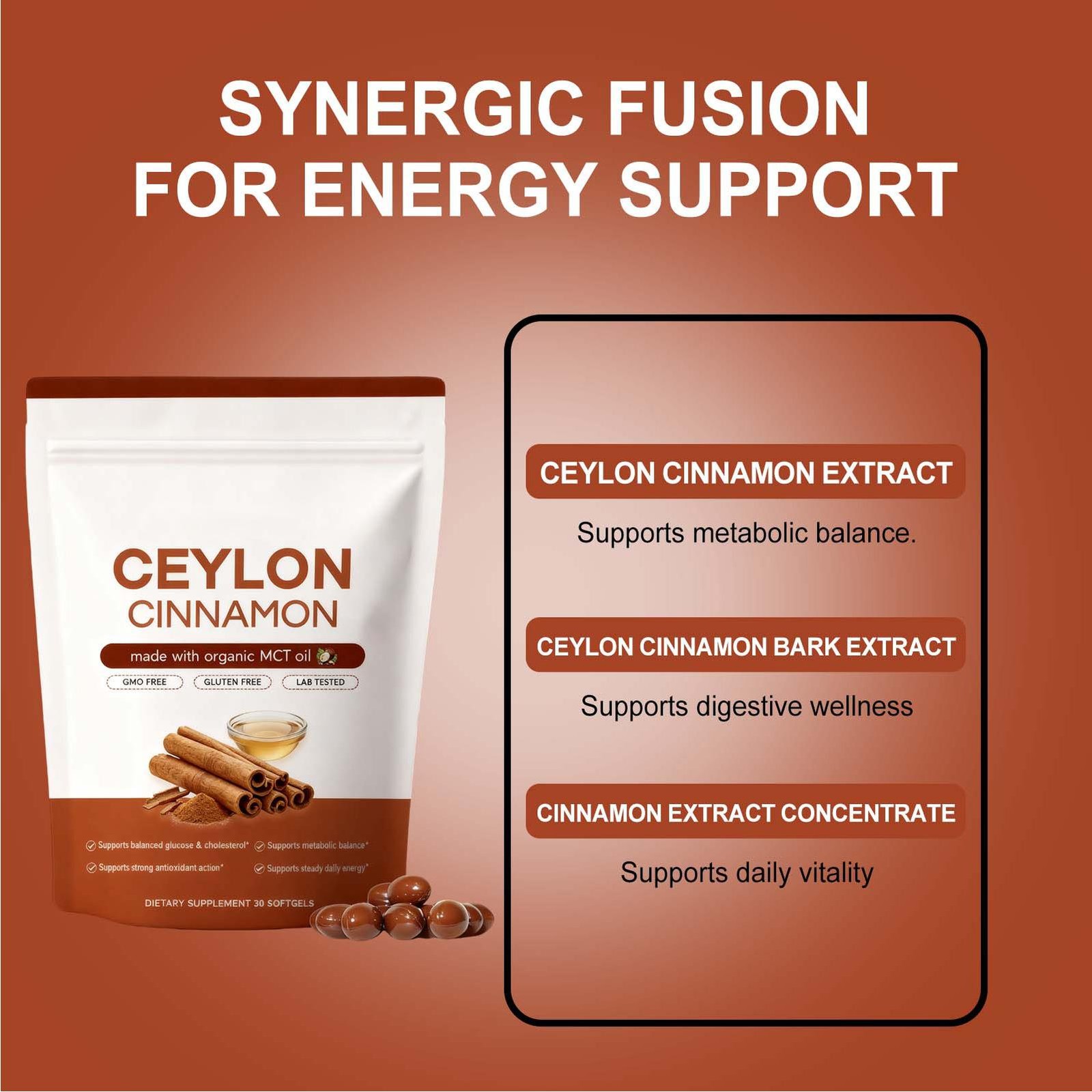 Ceylon Cinnamon Softgels, Ceylon Cinnamon Soft Gels 7200Mg Equivalent With Mct O