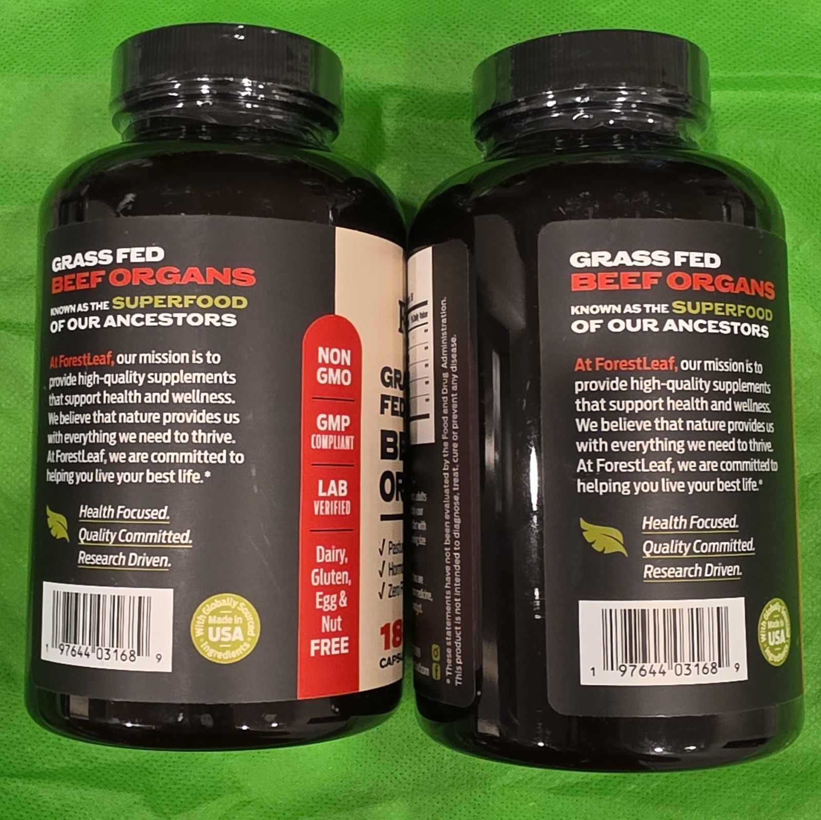 ForestLeaf Grass Fed Beef Organs Supplement 3000mg 180 Capsules 2 Bottles