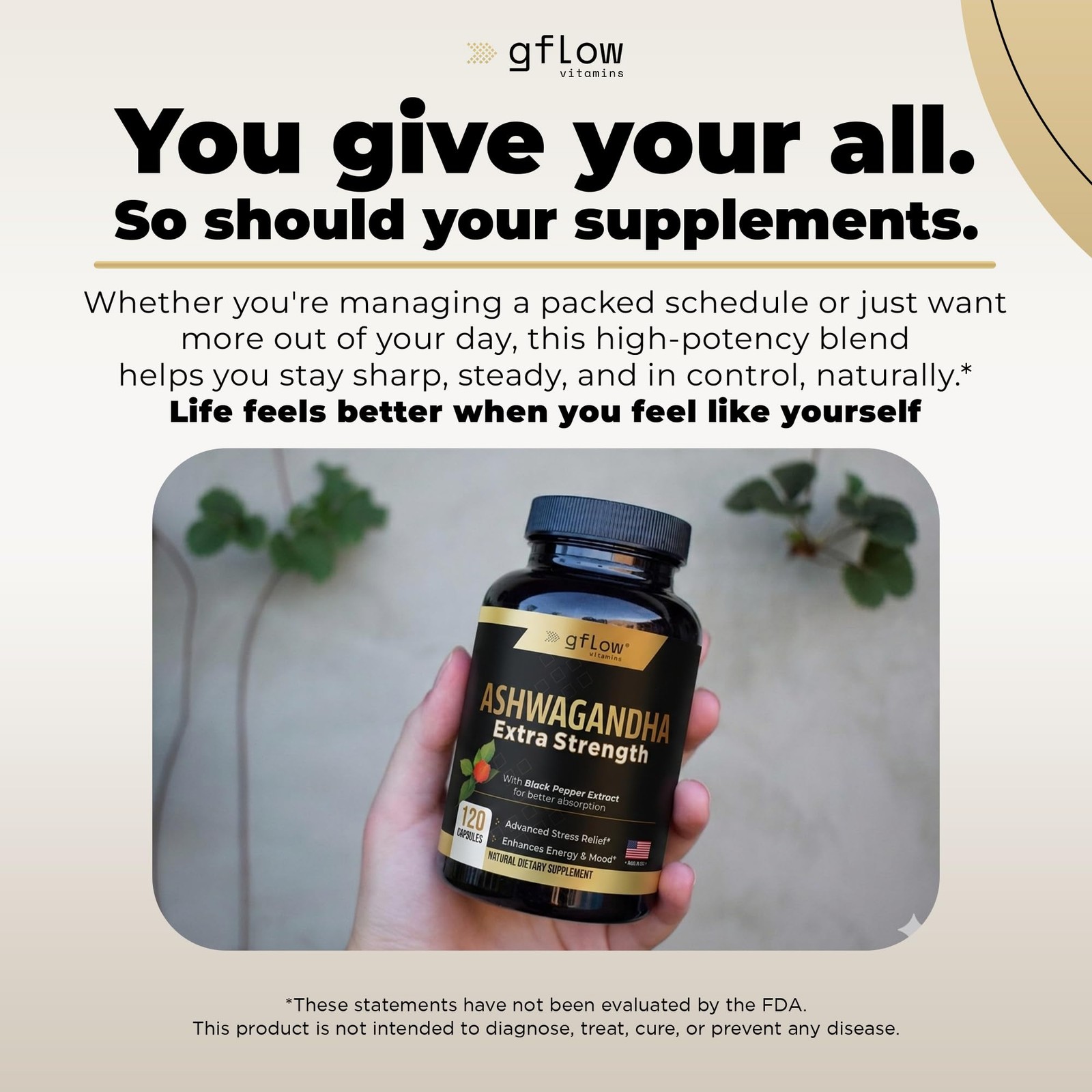 gflow vitamins Ashwagandha Supplements for Women and 120 Count (Pack of 1)