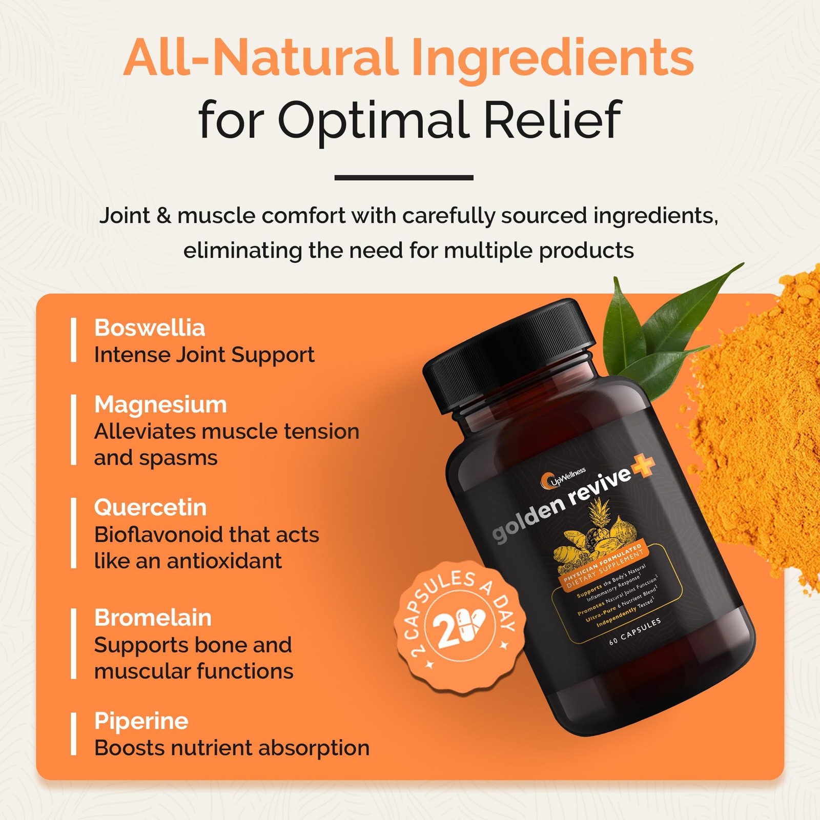 UpWellness Golden Revive + Joint Support Supplement 60 Count (Pack of 1)