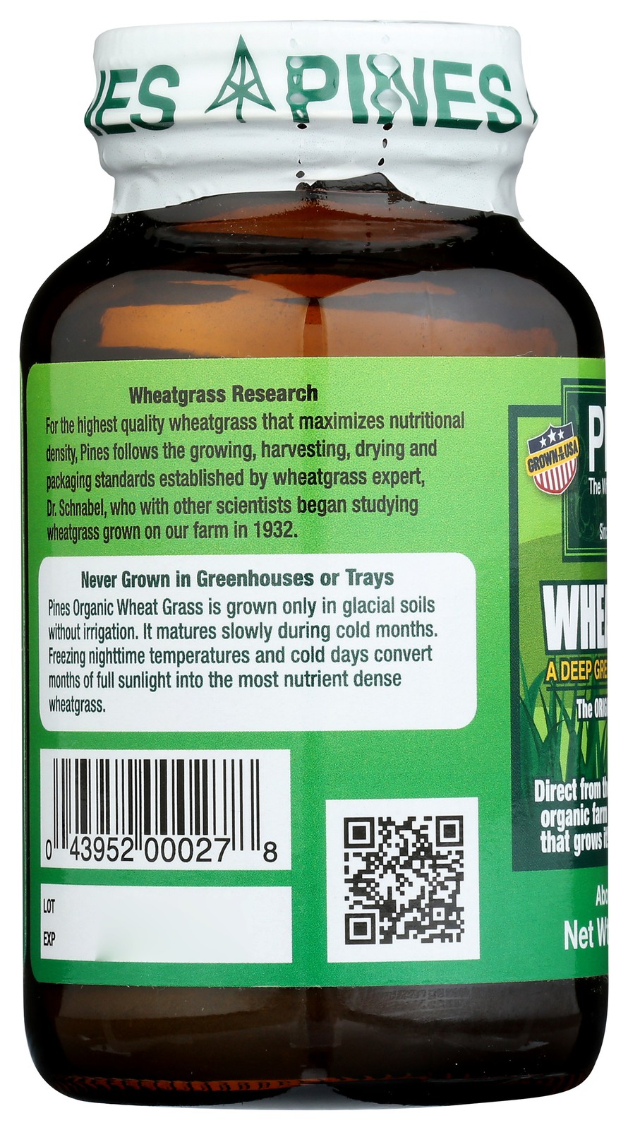 Organic Pines Wheat Grass Powder 3.5 Oz Green Superfood Supplement 1 Pack